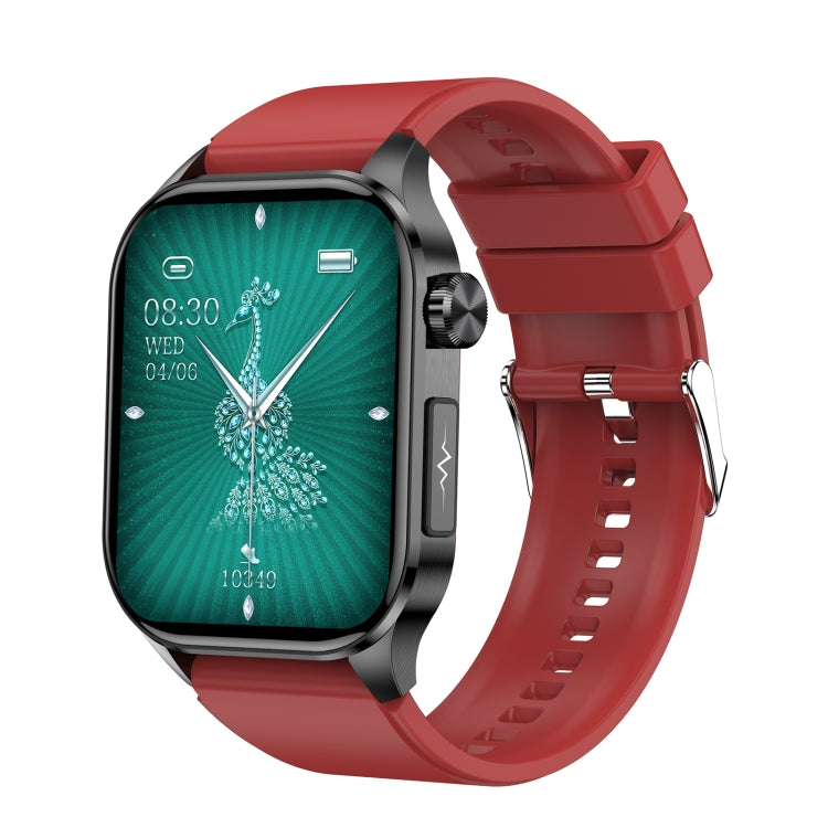 Smartwatch with red silicone band and decorative analog-style display