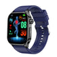 Smartwatch with blue silicone band and health dashboard