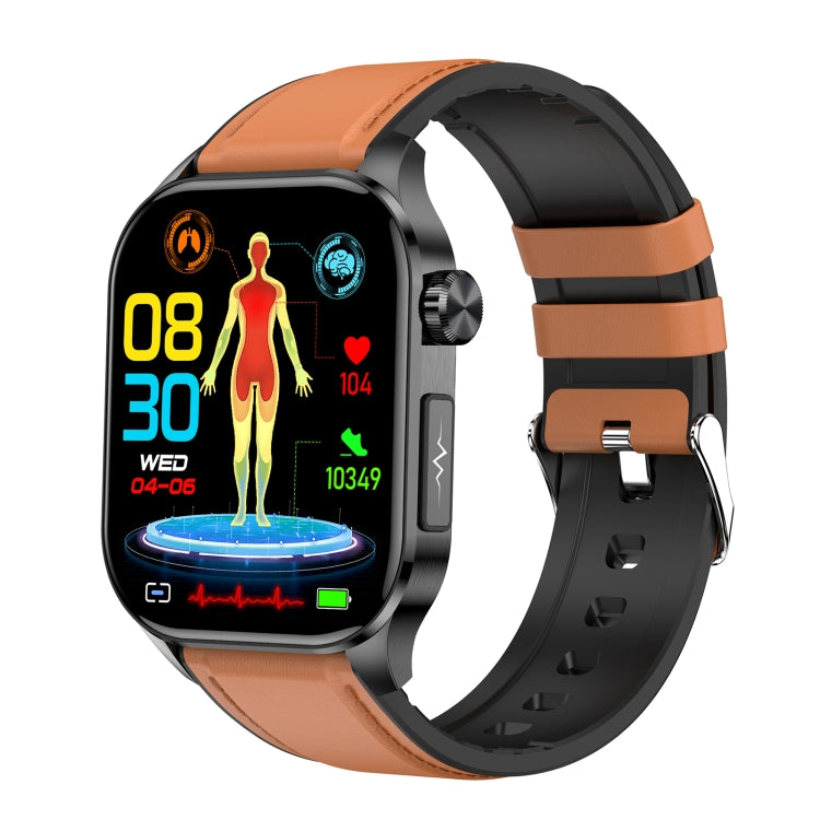 Smartwatch with orange-brown band and health dashboard