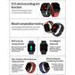 Smartwatch feature chart showing ECG, body composition, and health monitoring displays