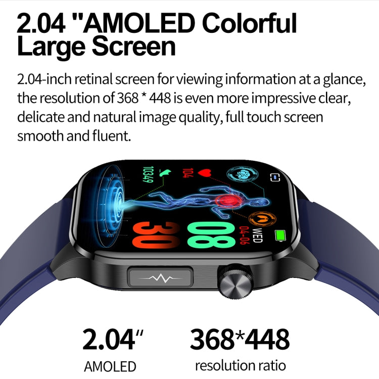 Smartwatch with large AMOLED display and blue silicone band