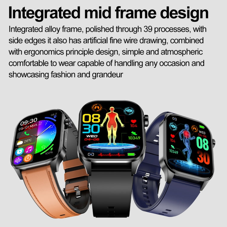 ET580 smartwatch with square AMOLED display and black, brown, and blue bands