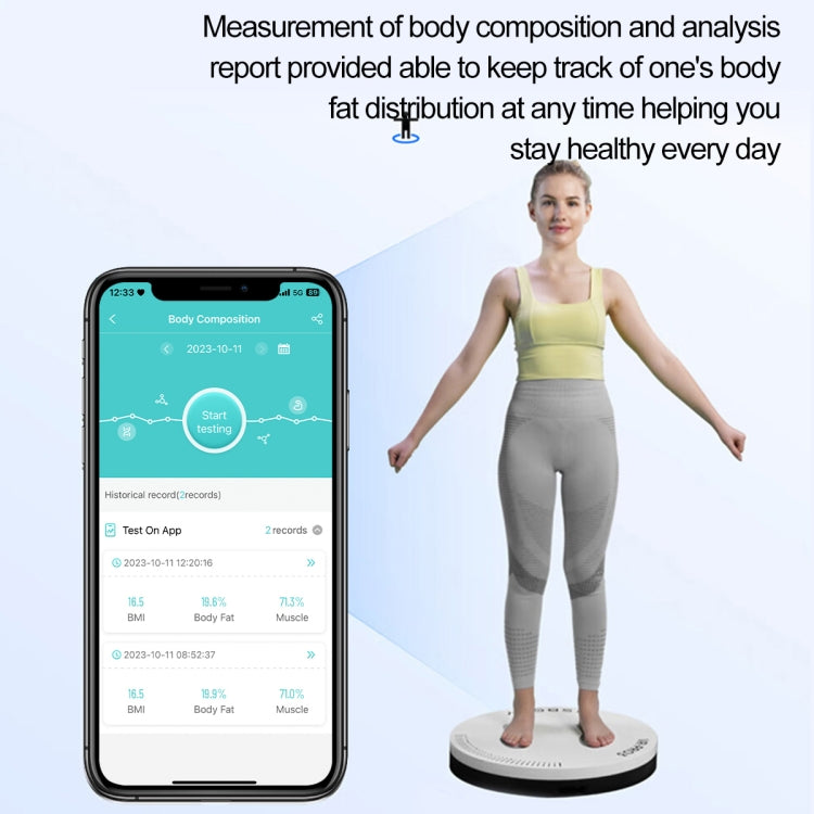 ET580 smartwatch health app graphic showing body composition analysis