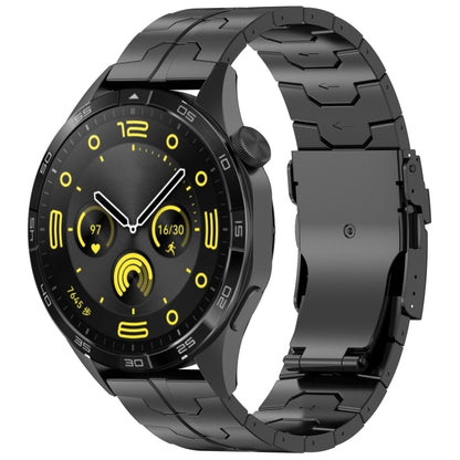 Black 22mm titanium metal watch band attached to a smartwatch