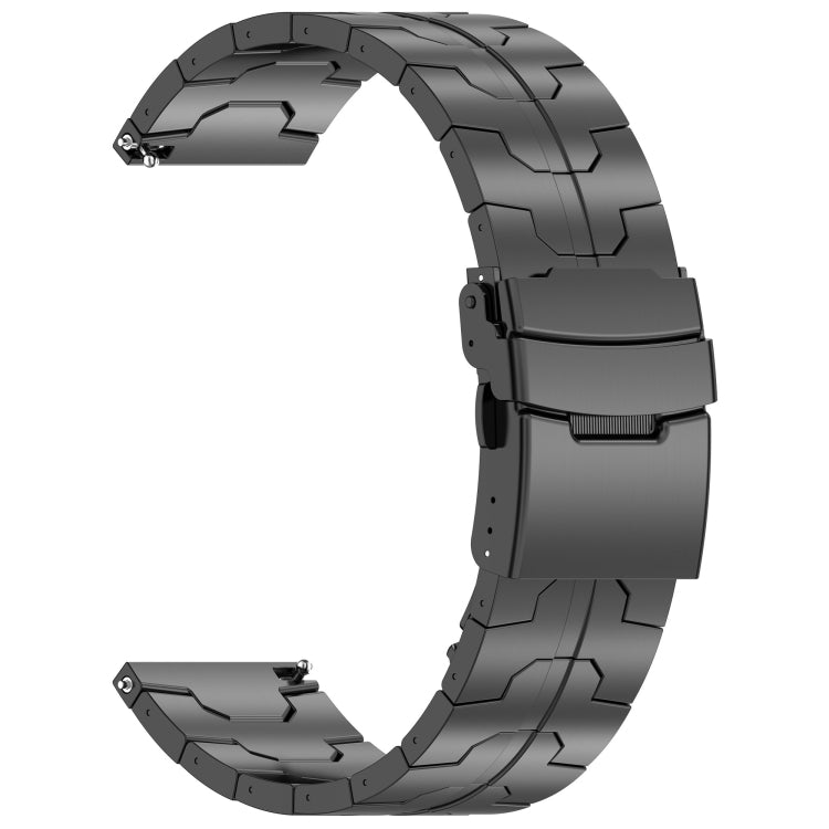 Black titanium metal watch band with folding clasp, shown open