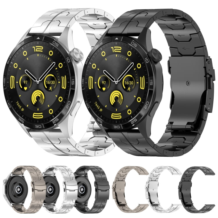 Silver and black metal watch bands shown with color options