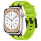 Stone-grain silicone watch band in lime green with black connectors and buckle
