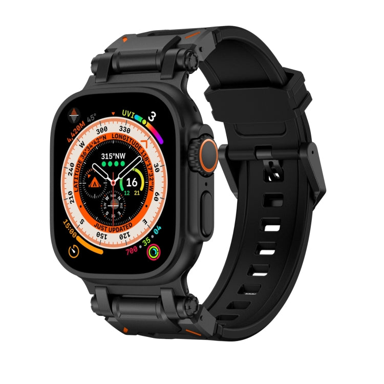 Explorer TPU watch band in black on a black Apple Watch