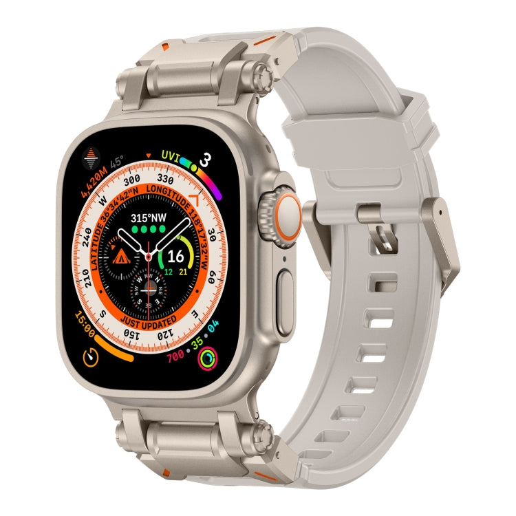 Explorer TPU watch band in light gray with a titanium-tone watch case.