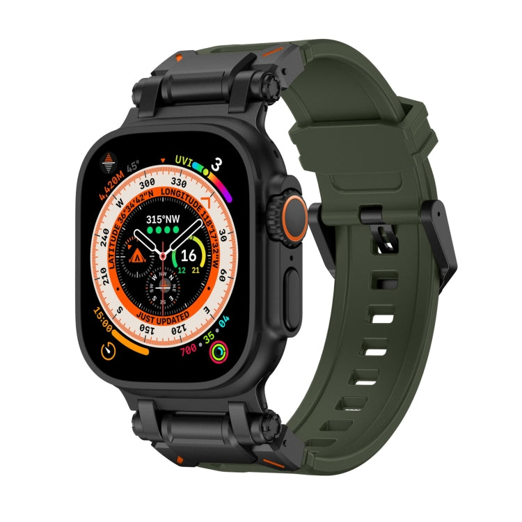 Explorer TPU watch band in dark green with a black watch case and buckle closure