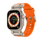 Explorer TPU watch band in bright orange with a pale titanium watch case