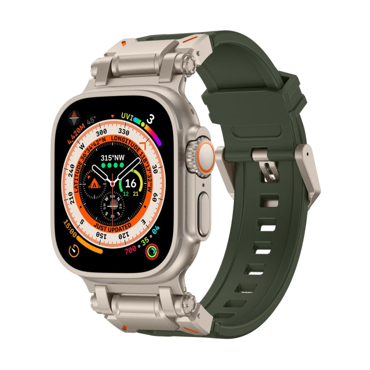 Explorer TPU watch band in dark green with a pale titanium watch case