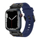 Navy blue TPU Apple Watch band with dark case and orange accents