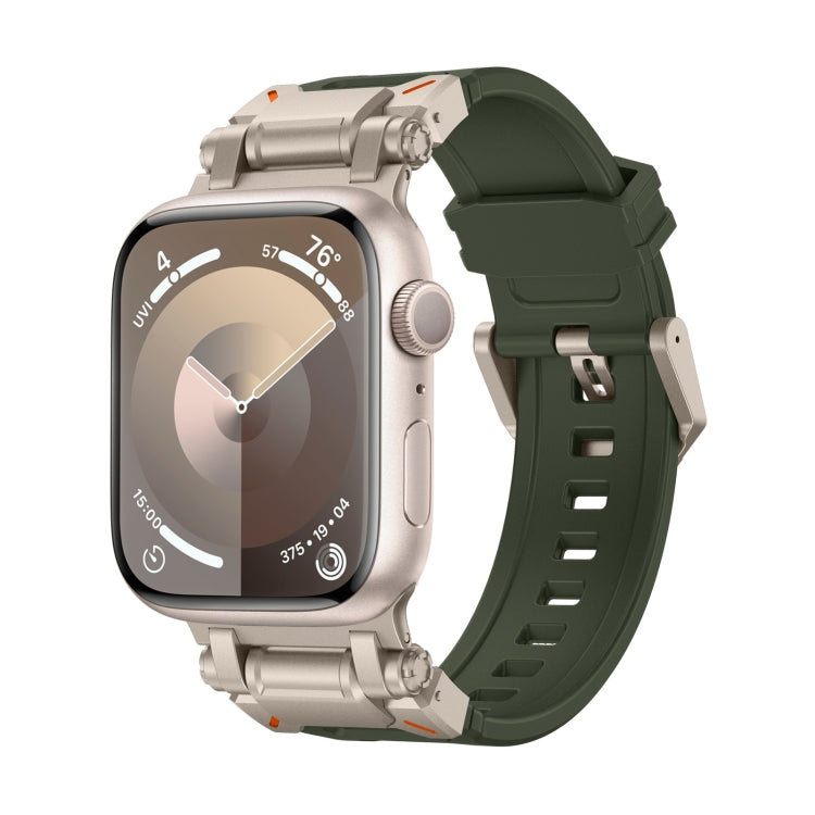 Dark green TPU Apple Watch band with light titanium case