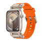 Explorer TPU watch band in orange with a titanium-tone Apple Watch
