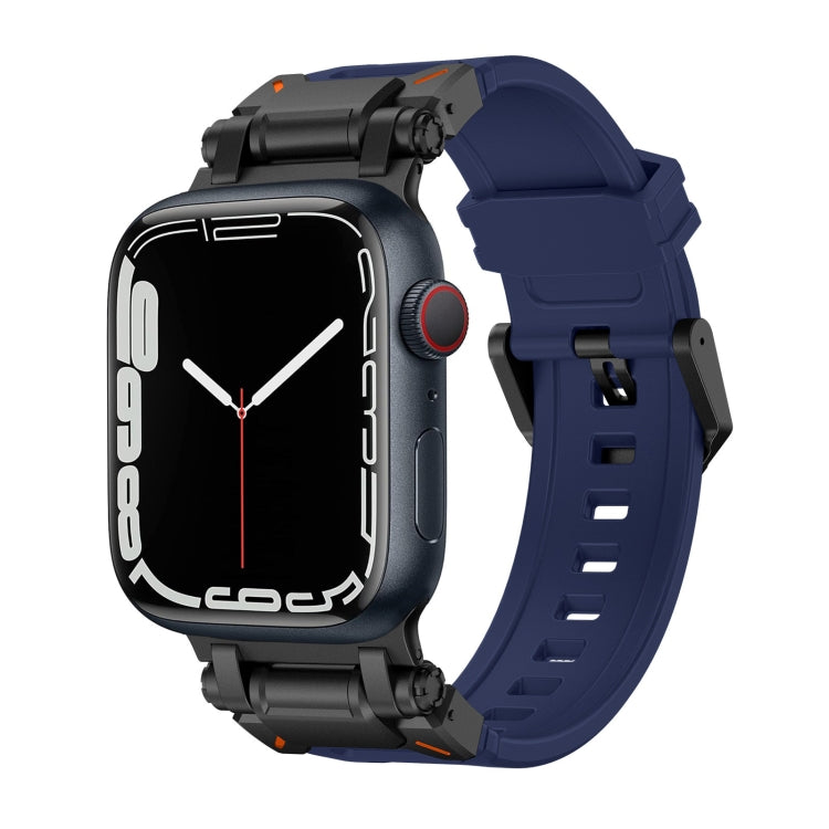 Explorer TPU watch band in black and blue on an Apple Watch