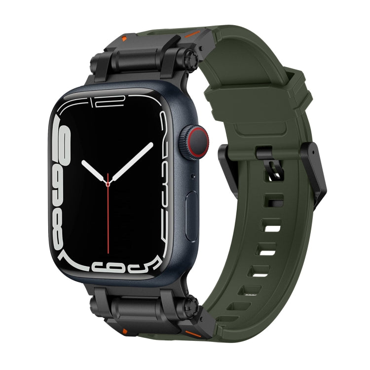 Explorer TPU watch band in black and green on an Apple Watch