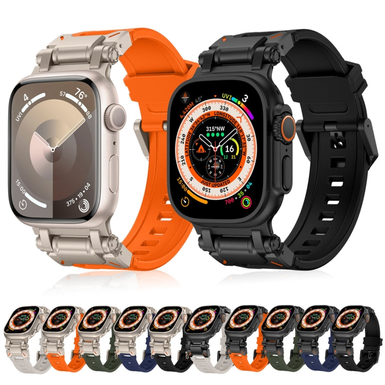 Explorer TPU watch bands in orange and black, displayed on two smartwatches