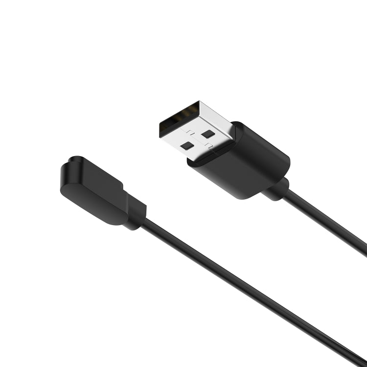 Close-up of the black cable's USB-A plug and magnetic charging head