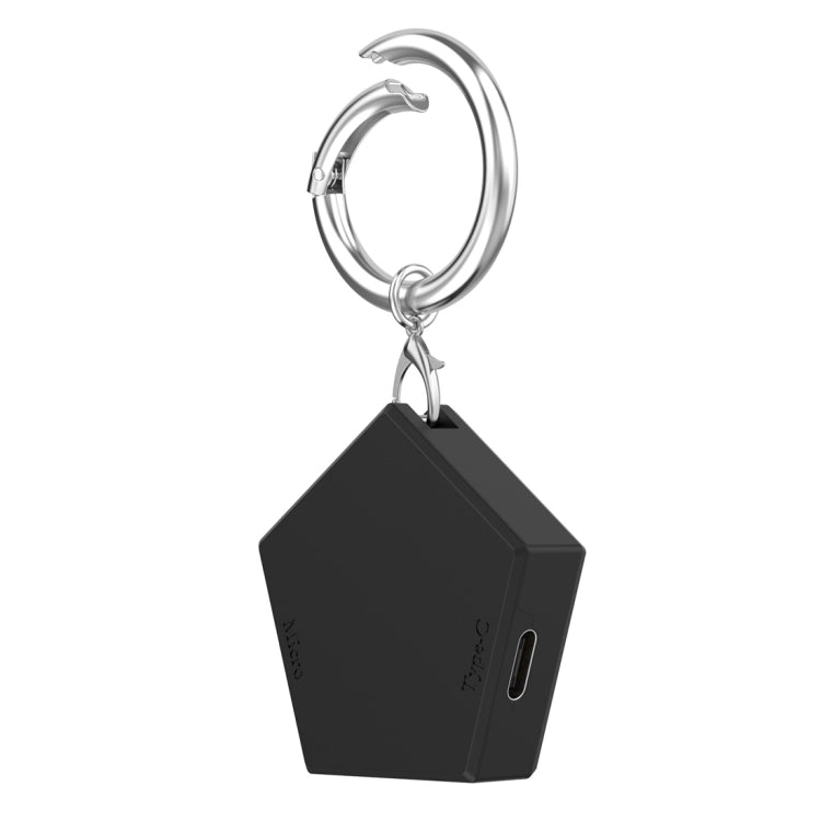 Black portable smartwatch charger with metal key ring and side charging port