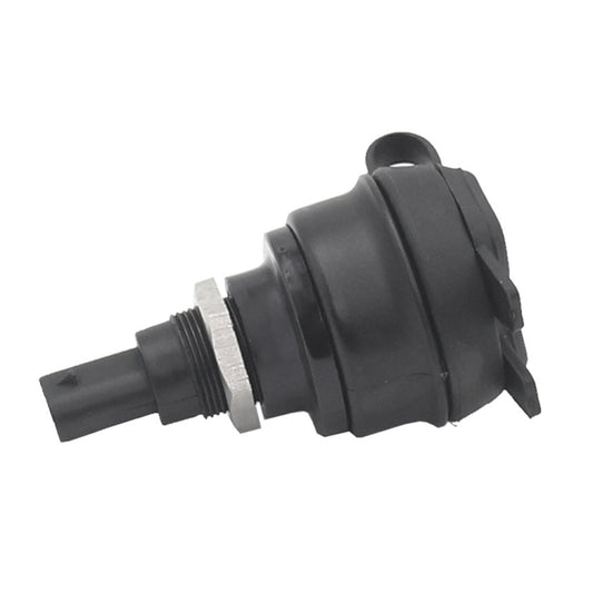 Motorcycle USB charger socket with threaded metal ring and black cable connector