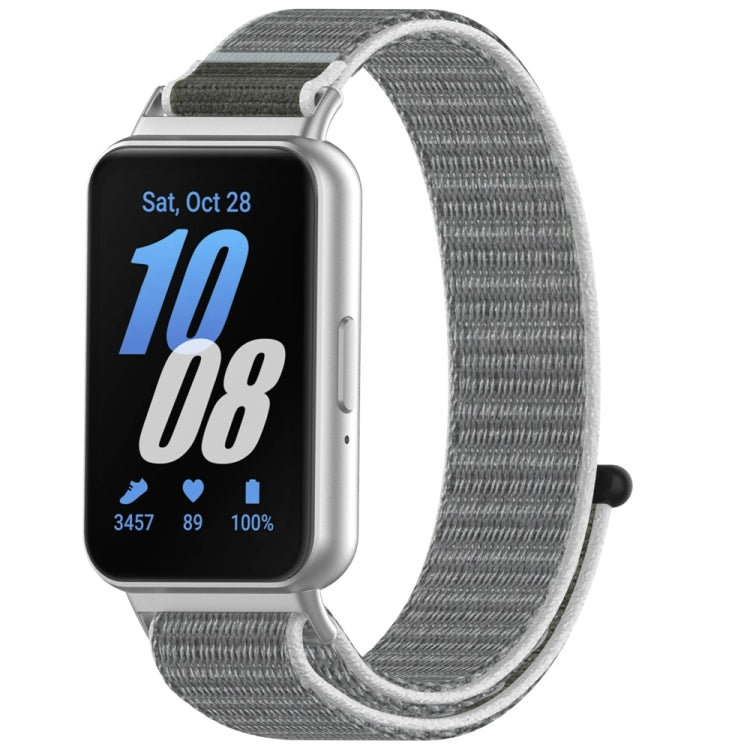 Gray nylon loop watch band with light gray edging, shown on a smartwatch