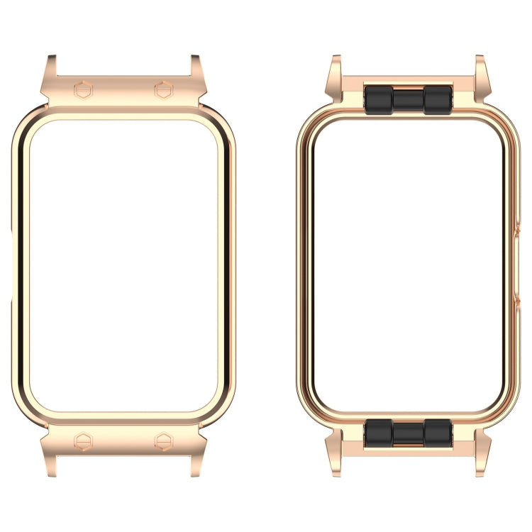 Rose gold metal watch case frame shown from front and back