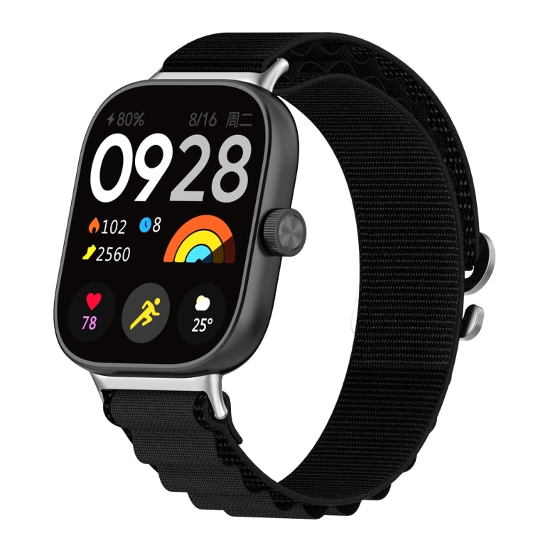 Black nylon loop watch band attached to a smartwatch.
