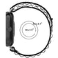 Black nylon loop watch band shown with wrist fit range from 5.5 to 8.7 inches.