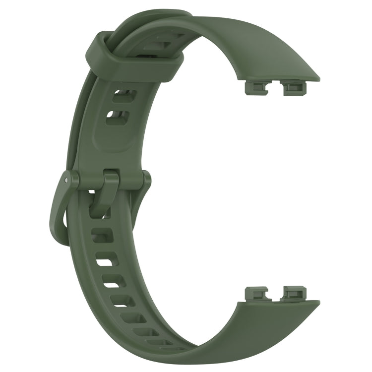 Dark green silicone watch band shown from the opposite side, with buckle and connector ends