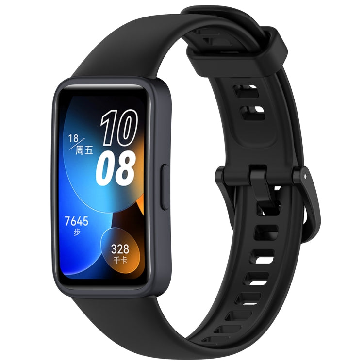 Black silicone watch band with buckle, shown on a Huawei fitness tracker