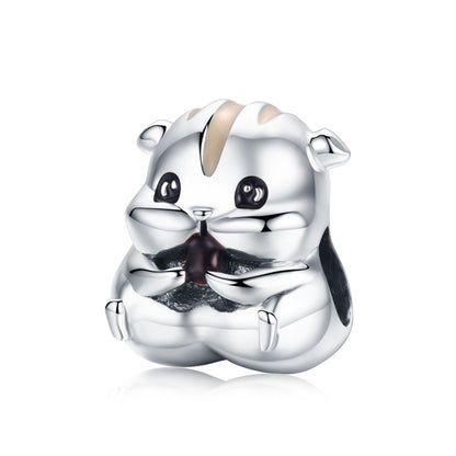 Sterling silver hamster charm bead with enamel eyes and striped markings for jewelry