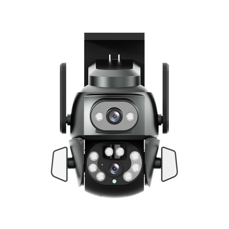 Dual-lens outdoor WiFi security camera with front LED array and two side antennae