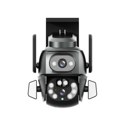 Dual-lens outdoor WiFi security camera with front LED array and two side antennae