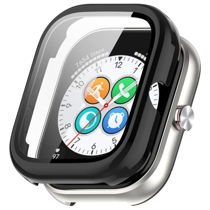 Black protective watch case with integrated screen protector fitted on a smartwatch