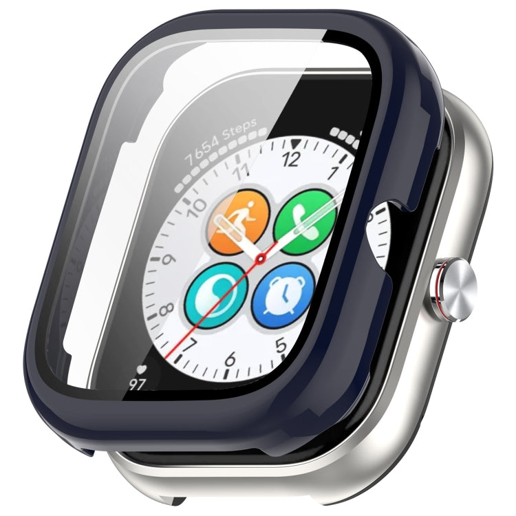 Ink blue protective watch case with integrated screen protector on a smartwatch