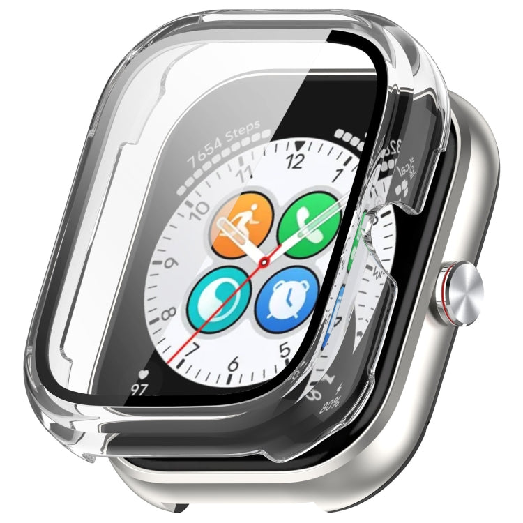 Transparent protective watch case with integrated screen protector on a smartwatch