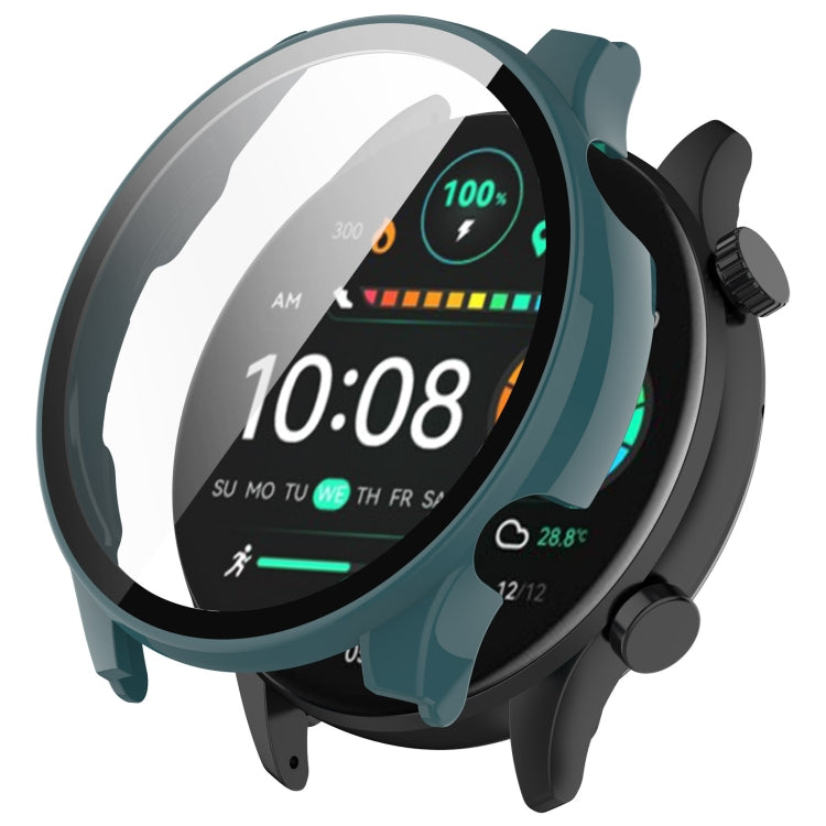 Teal smartwatch protective case with integrated screen protector fitted on a watch