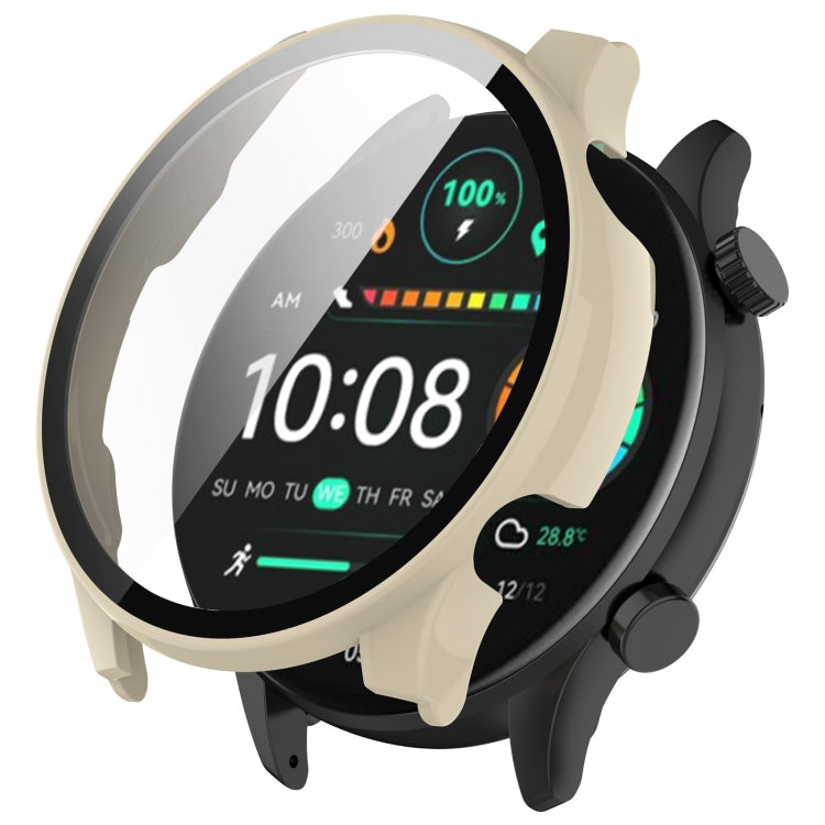 Ivory smartwatch protective case with integrated screen protector fitted on a watch
