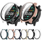 Smartwatch protective cases in six colors, shown on watches and from the front