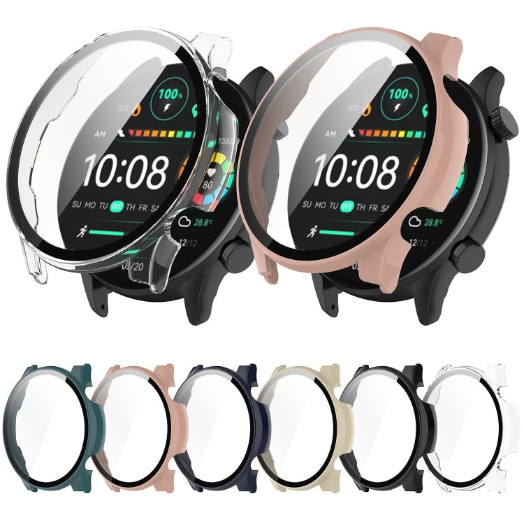 Smartwatch protective cases in six colors, shown on watches and from the front