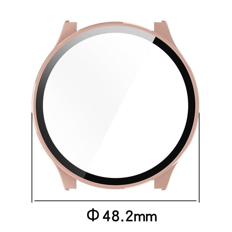 Pink smartwatch protective case with integrated screen protector, 48.2 mm diameter