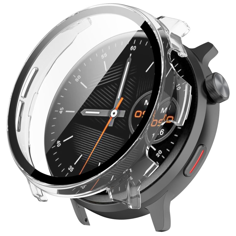Clear protective watch case with integrated screen protector fitted on a watch