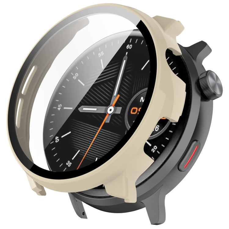 Ivory protective watch case with integrated screen protector fitted on a watch