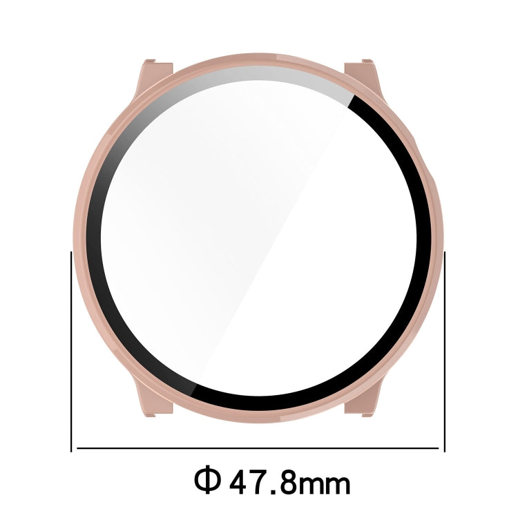 Pink round watch protective case with integrated screen protector, 47.8 mm diameter