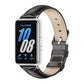 Black leather watch band with beige lining, silver buckle, and silver watch case