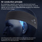 Black Bluetooth sports headband shown over an ear in an air-conduction sound diagram.