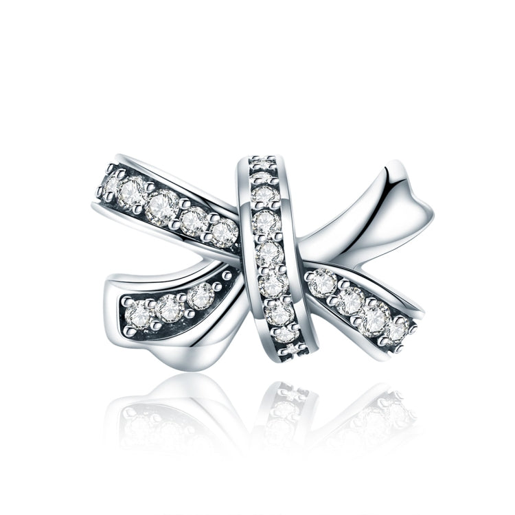 Sterling silver bow bead charm with pavé clear stones