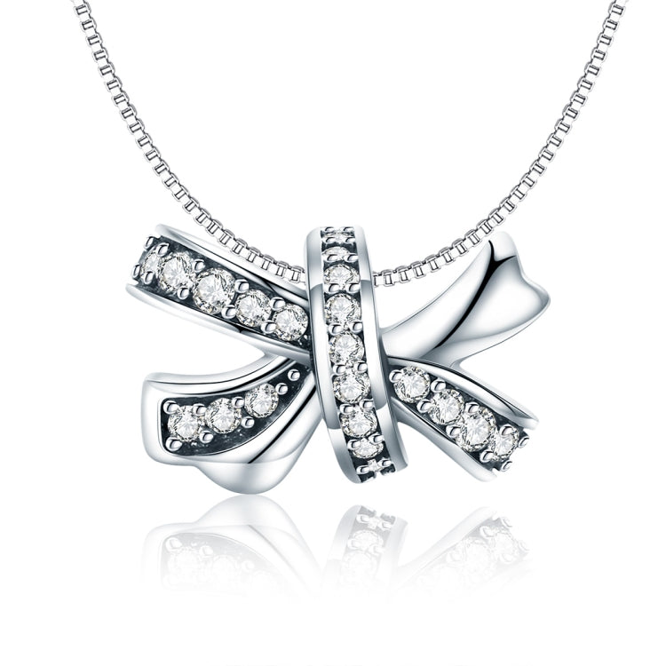 Sterling silver bow pendant necklace with clear stones
