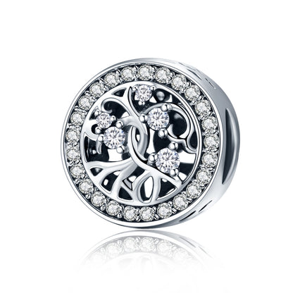 Tree of Life charm bead with round pave CZ border on S925 sterling silver base